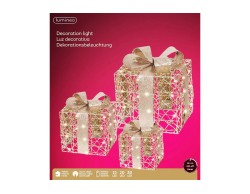 Set 3 Pacchi Regalo Natalizi Luminosi Oro con LED Luce Calda e Timer – Decorazione Natalizia le Stelle su Bomboniere Dolci Emozioni