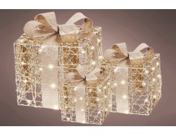 Set 3 Pacchi Regalo Natalizi Luminosi Oro con LED Luce Calda e Timer – Decorazione Natalizia le Stelle su Bomboniere Dolci Emozioni