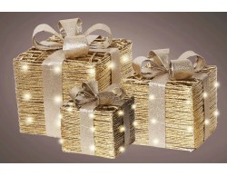 Set di 3 pacchi regalo natalizi luminosi oro Le Stelle in filato intrecciato con LED a luce calda