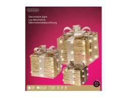 Set 3 Pacchi Regalo Natalizi Luminosi Oro in Filato Intrecciato con LED Luce Calda e Timer – Decorazione Natalizia le Stelle su Bomboniere Dolci Emozioni