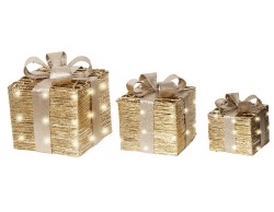 Set 3 Pacchi Regalo Natalizi Luminosi Oro in Filato Intrecciato con LED Luce Calda e Timer – Decorazione Natalizia le Stelle su Bomboniere Dolci Emozioni