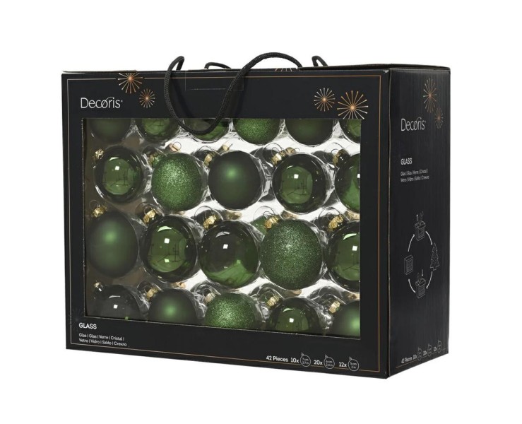 Set 42 Palline di Natale in Vetro Verde Assortite – Decorazione Natalizia Le Stelle su Bomboniere Dolci Emozioni