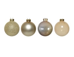 Confezione da 42 palline di Natale in vetro perlato e champagne in tre diametri con finiture lucide, opache e glitterate.