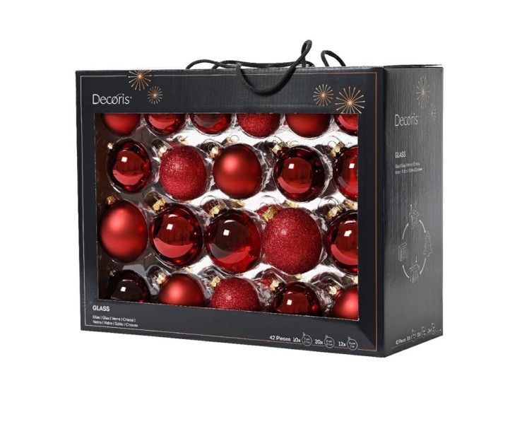 Set 42 Palline di Natale in Vetro Rosso Scuro Assortite – Decorazione Natalizia Le Stelle su Bomboniere Dolci Emozioni