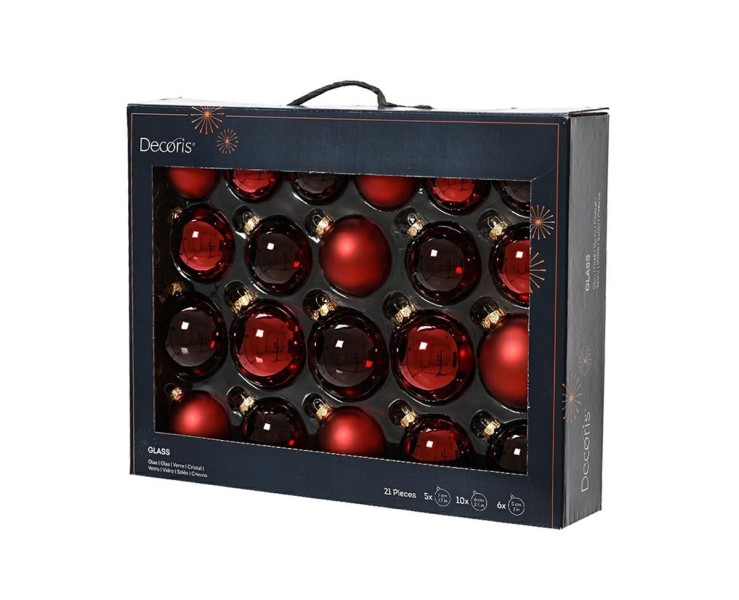 Set 21 Palline di Natale in Vetro Rosso Scuro Assortite – Decorazione Natalizia Le Stelle su Bomboniere Dolci Emozioni