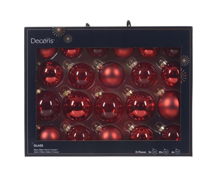 Set 21 Palline di Natale in Vetro Rosso Assortite – Decorazione Natalizia Le Stelle su Bomboniere Dolci Emozioni