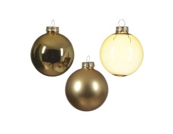 Confezione da 21 palline di Natale in vetro oro in tre diametri con finiture lucide, opache e trasparenti.