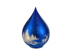 Sfera a goccia in vetro blu natalizia da 24,5 cm con paesaggio invernale, luci LED e movimento interno.