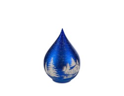 Sfera a goccia in vetro blu natalizia da 15 cm con paesaggio invernale e luci LED integrate.