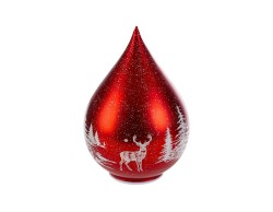 Sfera a goccia in vetro rossa natalizia da 24,5 cm con paesaggio invernale, luci LED e movimento interno.