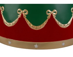 Copribase natalizio rigido per albero in metallo verde e velluto rosso da 57,5 cm con decori dorati e stelle.