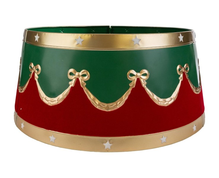 Copribase Sottoalbero Natalizio in Metallo e Velvet Rosso/Verde 57,5x25,5 cm – Decorazione Natalizia Le Stelle su Bomboniere Dolci Emozioni