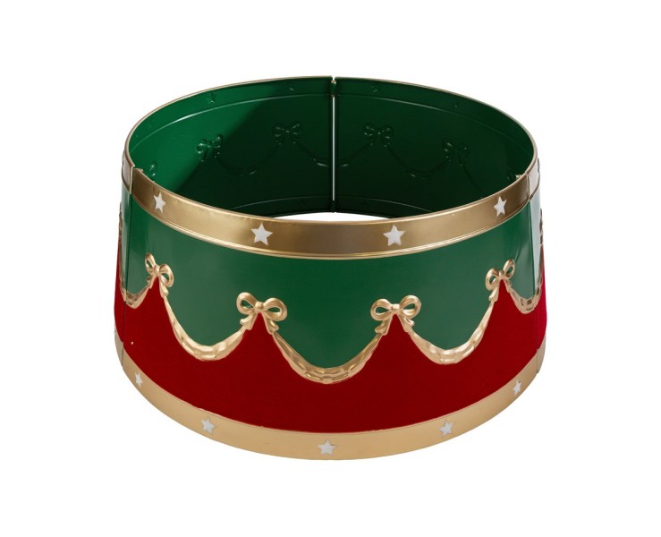 Copribase Sottoalbero Natalizio in Metallo e Velvet Rosso/Verde 57,5x25,5 cm – Decorazione Natalizia Le Stelle su Bomboniere Dolci Emozioni