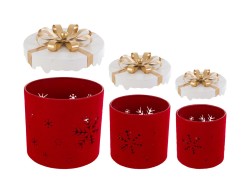 Set 3 Scatole Regalo Natalizie in Metallo e Velvet Rosso 13x15 cm, 15,5x17 cm e 20x21 cm – Decorazione Natalizia Le Stelle su Bomboniere Dolci Emozioni