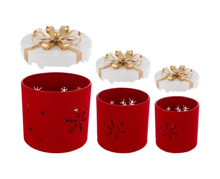Set 3 Scatole Regalo Natalizie in Metallo e Velvet Rosso 13x15 cm, 15,5x17 cm e 20x21 cm – Decorazione Natalizia Le Stelle su Bomboniere Dolci Emozioni