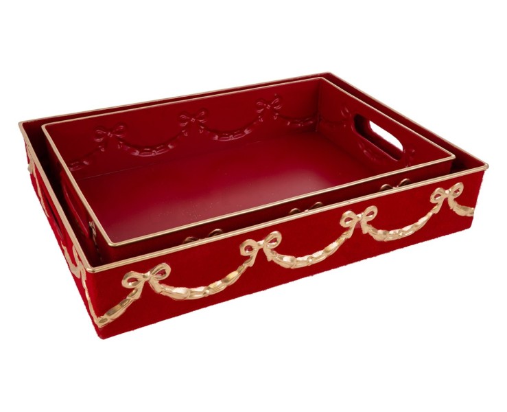 Set 2 Vassoi Rettangolari in Metallo e Velvet Rosso – Decorazione Natalizia Le Stelle su Bomboniere Dolci Emozioni