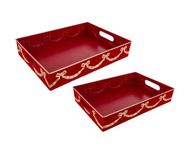 Set 2 Vassoi Rettangolari in Metallo e Velvet Rosso – Decorazione Natalizia Le Stelle su Bomboniere Dolci Emozioni