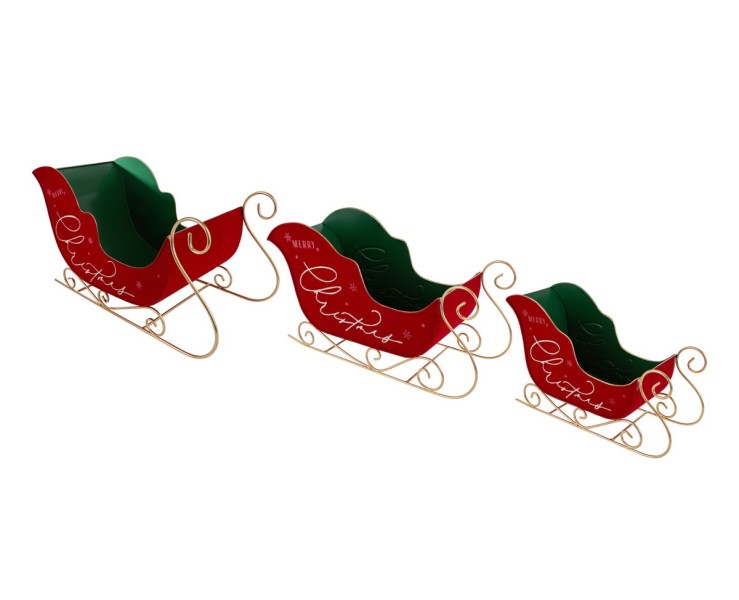 Set 3 Slitte Natalizie Decorative "Merry Christmas" in Metallo e Velvet Rosso – Decorazione Natalizia Le Stelle su Bomboniere Dolci Emozioni
