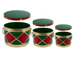 Set 3 Scatole Tamburo in Metallo Verde Rosso e Oro 17/23/28 cm – Decorazione Natalizia Le Stelle su Bomboniere Dolci Emozioni