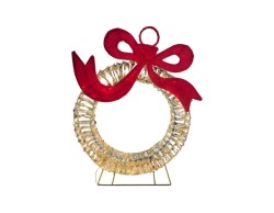 Corona natalizia luminosa 3D da esterno oro con fiocco rosso alta 58 cm a 400 LED e timer.