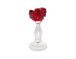 Portacandela Natalizio in Vetro Trasparente con Fiocco Rosso h 21,5 cm – Decorazione Natalizia Le Stelle su Bomboniere Dolci Emozioni