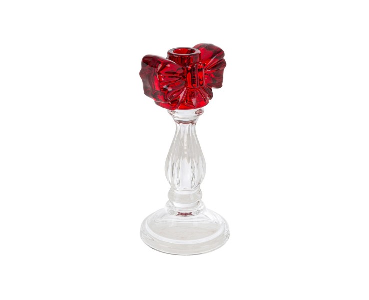 Portacandela Natalizio in Vetro Trasparente con Fiocco Rosso h 21,5 cm – Decorazione Natalizia Le Stelle su Bomboniere Dolci Emozioni