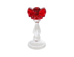 Portacandela Natalizio in Vetro Trasparente con Fiocco Rosso h 21,5 cm – Decorazione Natalizia Le Stelle su Bomboniere Dolci Emozioni