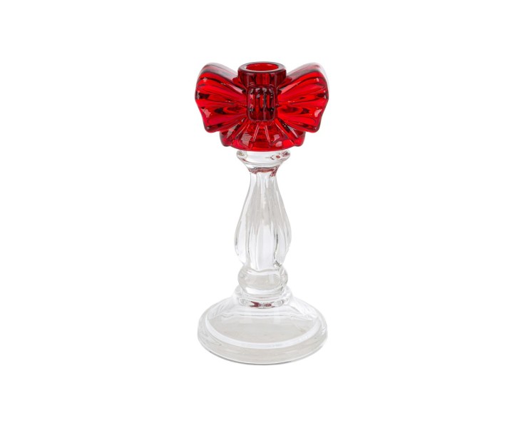 Portacandela Natalizio in Vetro Trasparente con Fiocco Rosso h 21,5 cm – Decorazione Natalizia Le Stelle su Bomboniere Dolci Emozioni
