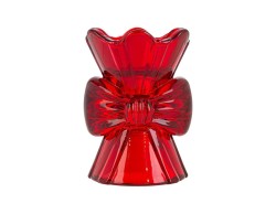 Portacandela natalizio in vetro rosso sagomato a forma di fiocco alto 12 cm.