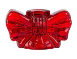 Portacandela natalizio basso in vetro rosso a forma di fiocco alto 5,5 cm