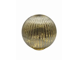 Sfera natalizia luminosa da appoggio in vetro oro plissettato con luci calde diametro 29.5 cm.