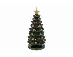 Candela decorativa a forma di albero di Natale verde con stella dorata altezza 21 cm.