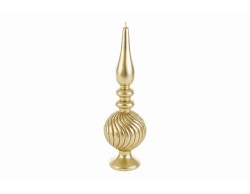 Candela natalizia in cera color oro sagomata a forma di puntale altezza 24,5 cm.