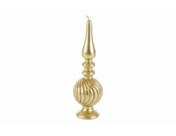 Candela natalizia in cera color oro sagomata a forma di puntale altezza 20 cm.