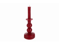 Candela natalizia alta in cera color rosso con forma sagomata a candelabro diametro 9 cm e altezza 25,5 cm.