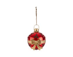 Appendino Sfera Natalizia Rossa in Metallo 23 x 23 x 25 cm con Fiocco e Agrifoglio – Decorazione Natalizia Le Stelle su Bomboniere Dolci Emozioni