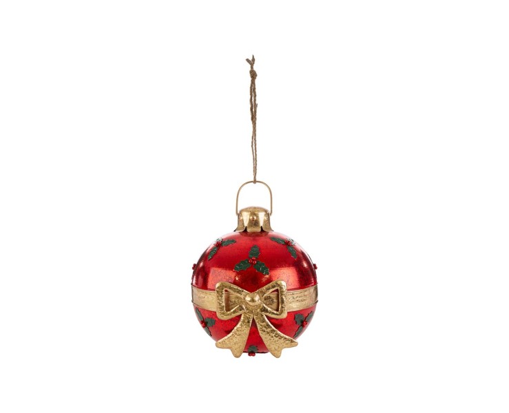 Appendino Sfera Natalizia Rossa in Metallo 23 x 23 x 25 cm con Fiocco e Agrifoglio – Decorazione Natalizia Le Stelle su Bomboniere Dolci Emozioni