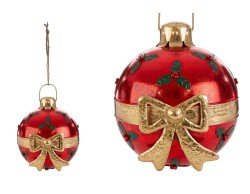 Appendino Sfera Natalizia Rossa in Metallo 23 x 23 x 25 cm con Fiocco e Agrifoglio – Decorazione Natalizia Le Stelle su Bomboniere Dolci Emozioni