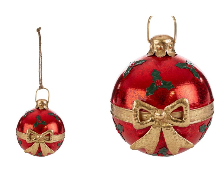 Appendino Sfera Natalizia Rossa in Metallo con Fiocco e Agrifoglio – Decorazione Natalizia Le Stelle su Bomboniere Dolci Emozioni