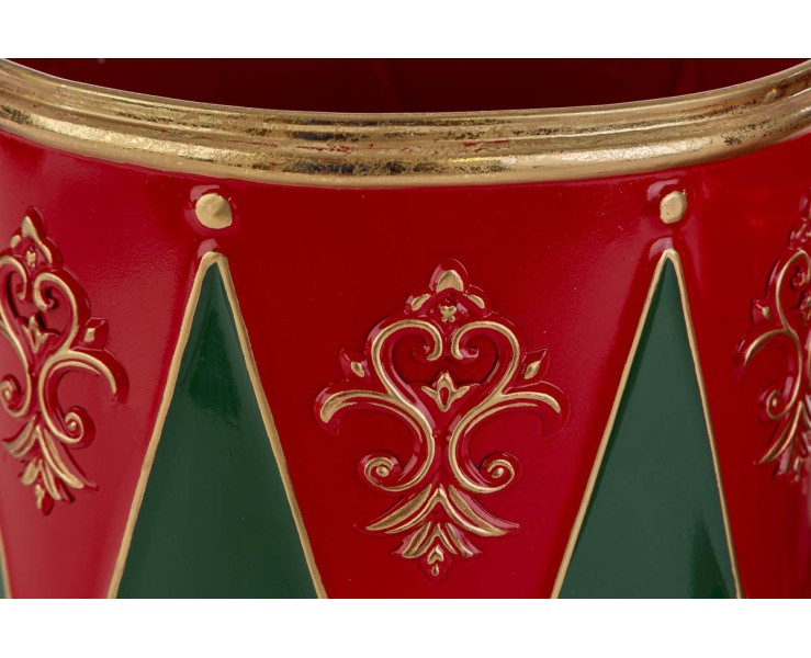 Set 2 Vasi Natalizi in Metallo a Tamburo 20x20 cm e 25x25 cm Rosso e Verde – Decorazione Natalizia Le Stelle su Bomboniere Dolci Emozioni