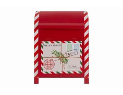 Cassetta delle lettere natalizia rossa in metallo stile vintage con decoro busta da lettere per Babbo Natale