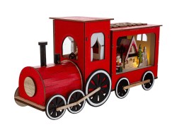 Trenino Natalizio in Legno Rosso con Scena Illuminata a LED – Decorazione Natalizia Le Stelle su Bomboniere Dolci Emozioni
