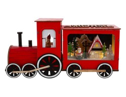 Trenino Natalizio in Legno Rosso con Scena Illuminata a LED – Decorazione Natalizia Le Stelle su Bomboniere Dolci Emozioni