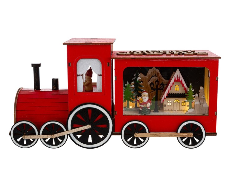 Trenino Natalizio in Legno Rosso con Scena Illuminata a LED – Decorazione Natalizia Le Stelle su Bomboniere Dolci Emozioni