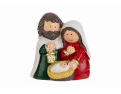 Calamita natalizia in resina raffigurante la Sacra Famiglia con San Giuseppe, Maria e Gesù Bambino dimensioni 4x5 cm.
