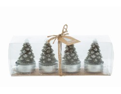 Set da 4 candeline natalizie in cera verde a forma di alberello innevato