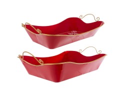 Set 2 Cesti Vassoio in Metallo Rosso Natalizio con Manici Oro – Decorazione Natalizia Le Stelle su Bomboniere Dolci Emozioni