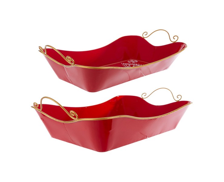 Set 2 Cesti Vassoio in Metallo Rosso Natalizio con Manici Oro – Decorazione Natalizia Le Stelle su Bomboniere Dolci Emozioni
