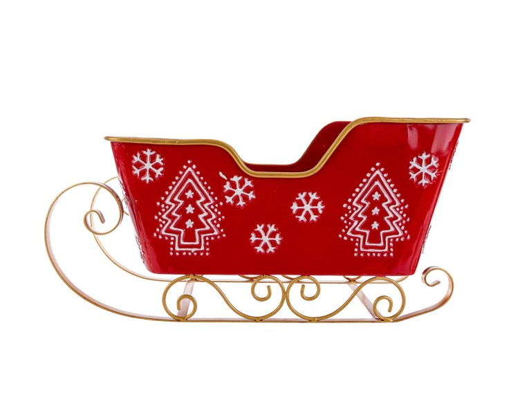 Slitta Natalizia in Metallo Rosso e Oro 59x24x29 cm – Decorazione Natalizia Le Stelle su Bomboniere Dolci Emozioni