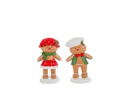 Piccola statuina natalizia in resina a forma di biscotto di zenzero vestito con abiti festivi rossi e verdi